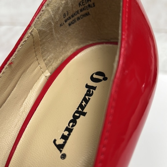JAZZBERRY RED PATENT LEATHER PEEP-TOE PUMPS!! WORN ONCE - Picture 5 of 6